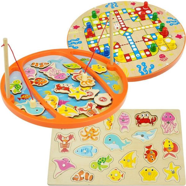 Gioco Per Famiglie 3In1: Ludo, Pesca Con La Canna Da Pesca E Puzzle-image