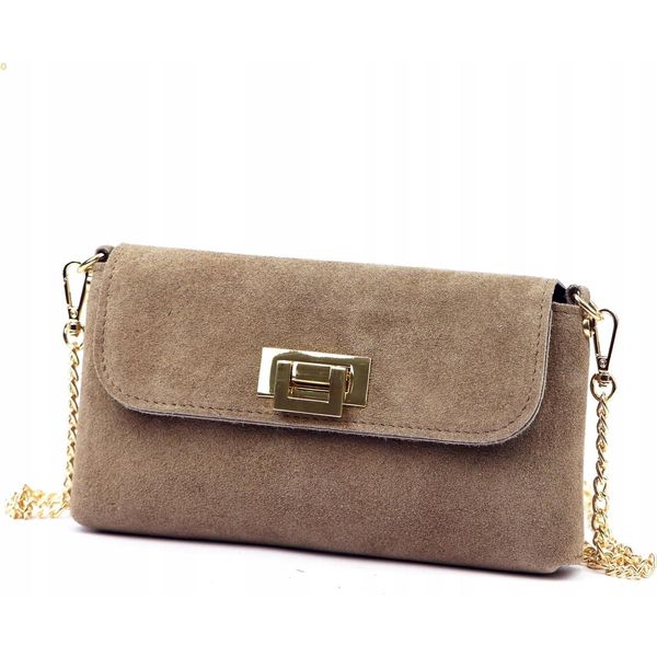 Vera Pelle Piccola Ed Elegante Borsa Messenger Da Donna, Pelle Scamosciata Beige-image