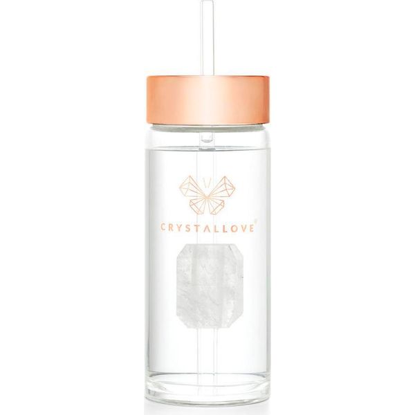 Borraccia In Vetro Crystallove Con Cristallo Di Rocca E Cannuccia, 400 Ml-image