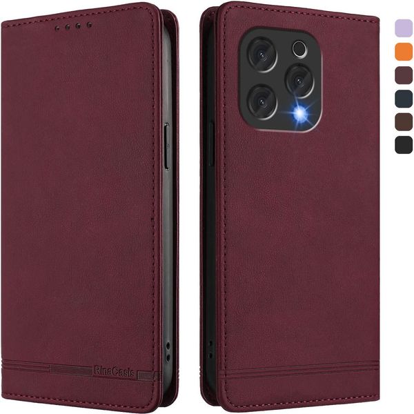 Custodia Per Doogee N55 Plus, Custodia Retro In Finto Cuoio Con Supporto E Slot Per Carte Di Credito Rosso-image