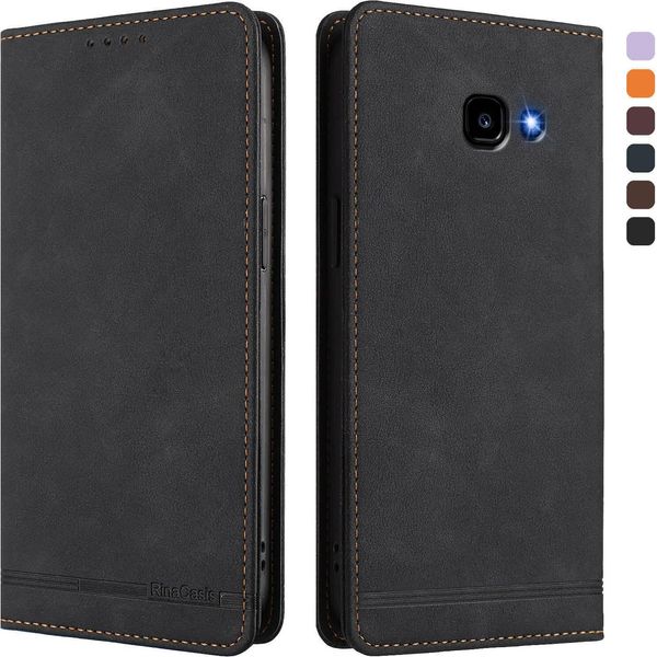 Custodia Per Samsung Galaxy A3 2017, Custodia Retro In Finto Cuoio Flip Con Supporto E Slot Per Schede Nero-image