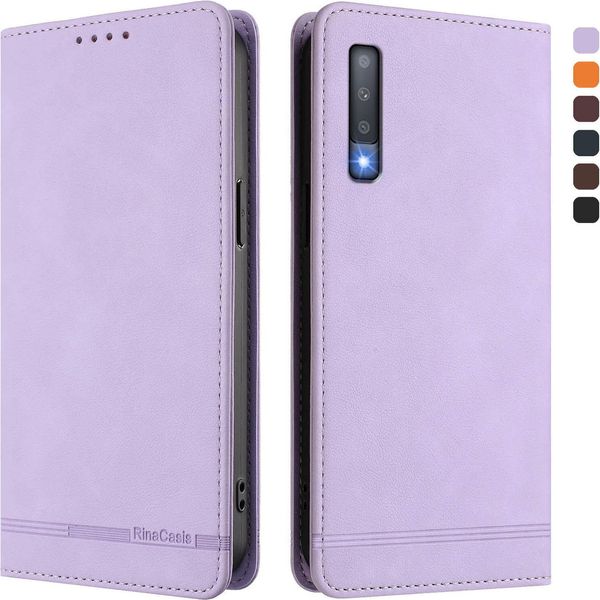 Custodia Per Samsung Galaxy A7 2018, Retro Custodia Flip In Finto Cuoio Con Supporto E Slot Per Carte Purple-image