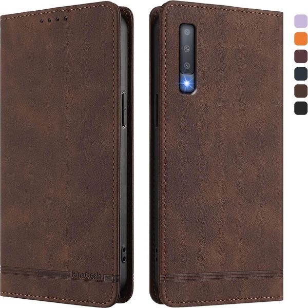 Custodia Per Samsung Galaxy A7 2018, Retro Custodia Flip In Finto Cuoio Con Supporto E Slot Per Carte Di Credito Marrone-image