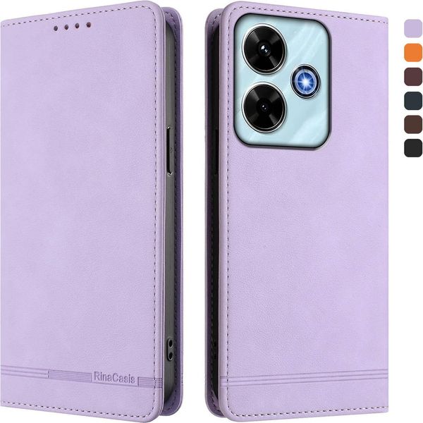 Custodia Per Xiaomi Redmi 13 4G, Retro Custodia In Finto Cuoio Flip Con Supporto E Slot Per Carte Viola-image