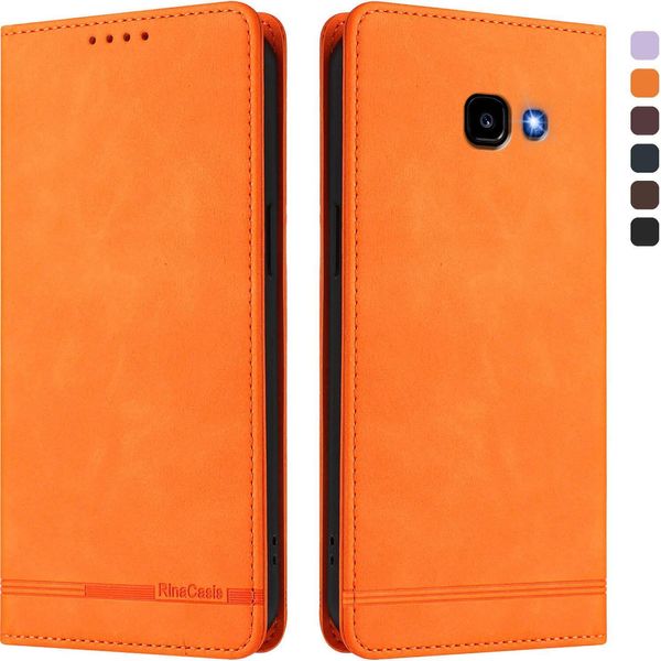 Custodia Per Samsung Galaxy A3 2017, Custodia Retro In Finto Cuoio Flip Con Supporto E Slot Per Carte Orange-image