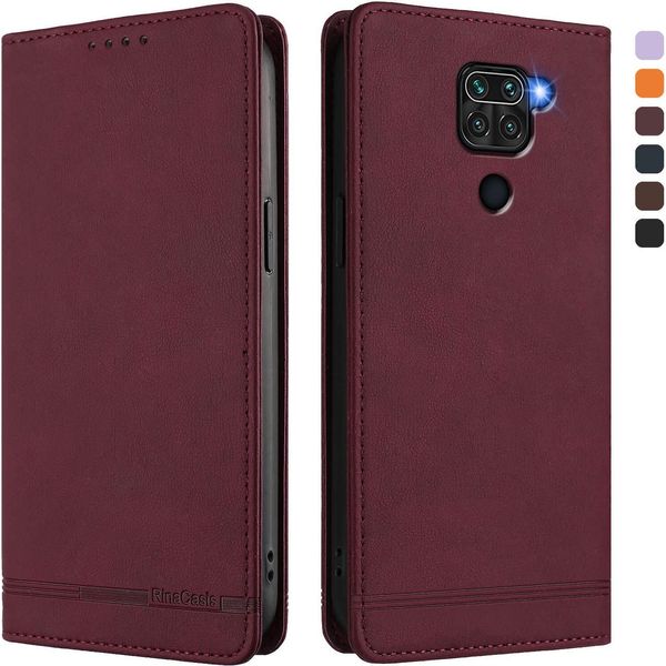 Custodia Per Xiaomi Redmi Note 9 4G, Retro Custodia Flip In Finto Cuoio Con Supporto E Slot Per Carte Rosso-image
