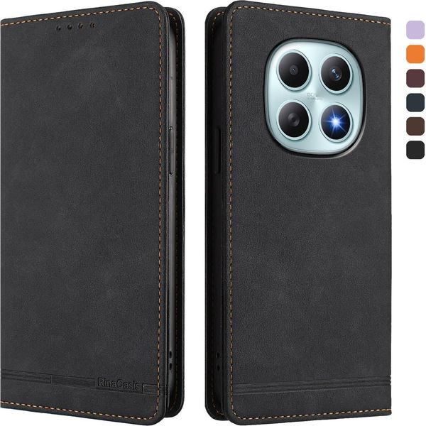Custodia Per Xiaomi Redmi Note 15, Retro Custodia In Finto Cuoio Flip Con Supporto E Slot Per Schede Nero-image