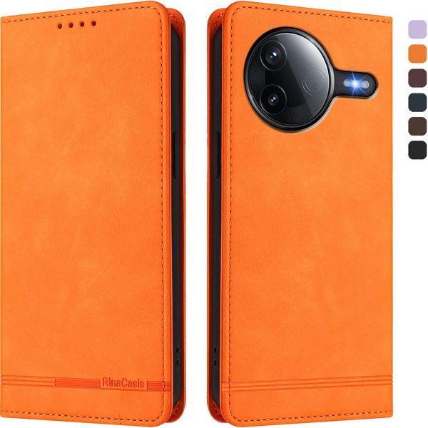 Custodia Per Xiaomi Poco F7 Pro/F7 Ultra, Retro Custodia Flip In Finto Cuoio Con Supporto E Slot Per Schede Arancione-image