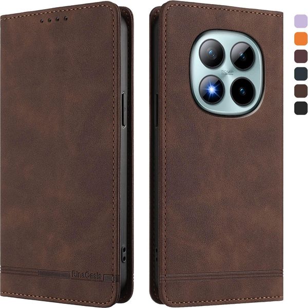 Custodia Per Xiaomi Redmi Note 15 Pro+, Retro Custodia In Finto Cuoio Flip Con Supporto E Slot Per Schede Marrone-image