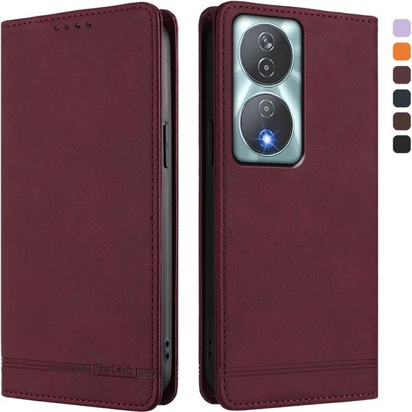 Custodia Per Honor X7B 4G/Honor X7B 5G/Honor 90 Smart, Custodia Retro In Finto Cuoio Flip Con Supporto E Slot Per Carte Rosso-image
