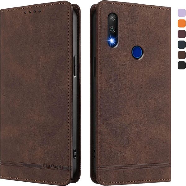 Custodia Per Honor 9X, Flip Case In Finto Cuoio Retrò Con Supporto E Slot Per Carte Di Credito Marrone-image