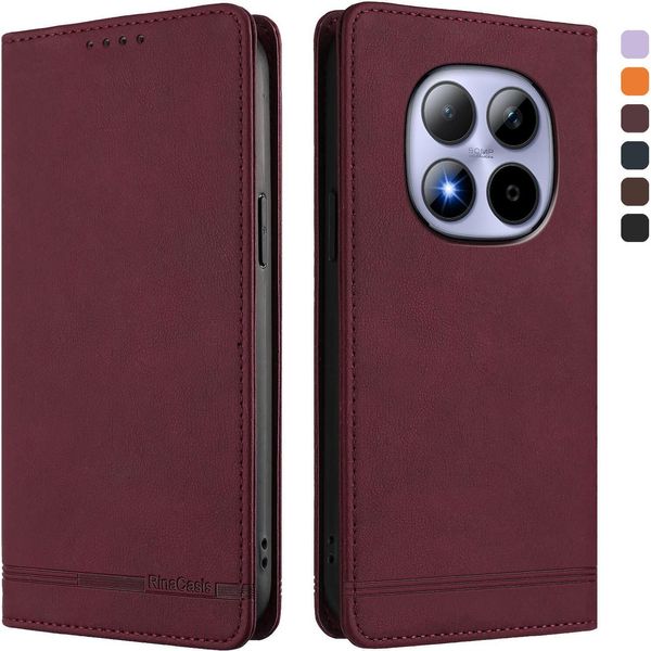 Custodia Per Xiaomi Redmi Note 15 Pro, Retro Custodia In Finto Cuoio Flip Con Supporto E Slot Per Schede Rosso-image