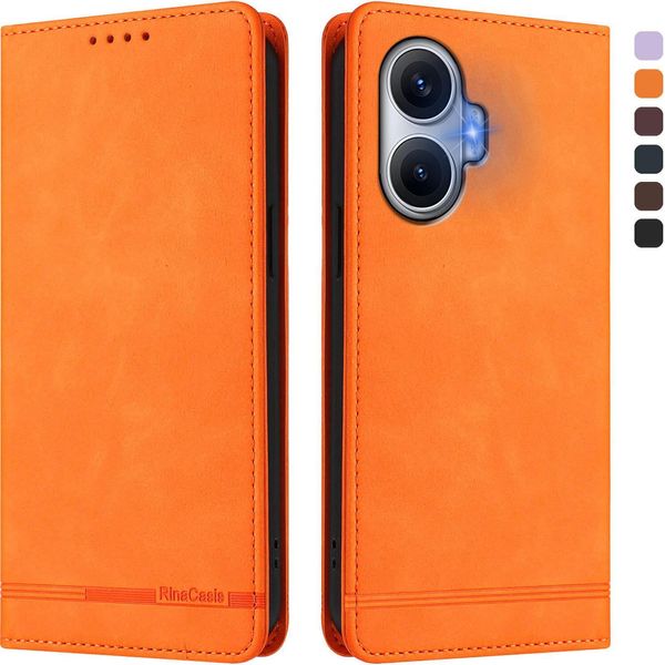 Custodia Per Xiaomi Poco F7/Redmi Turbo 4 Pro, Retro Custodia Flip In Finto Cuoio Con Supporto E Slot Per Schede Arancione-image