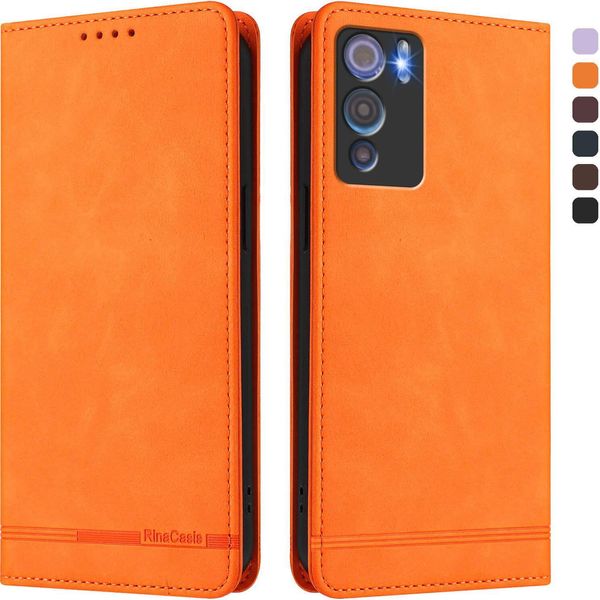 Custodia Per Doogee N60 Pro, Custodia Retro In Finto Cuoio Flip Con Supporto E Slot Per Schede Arancione-image