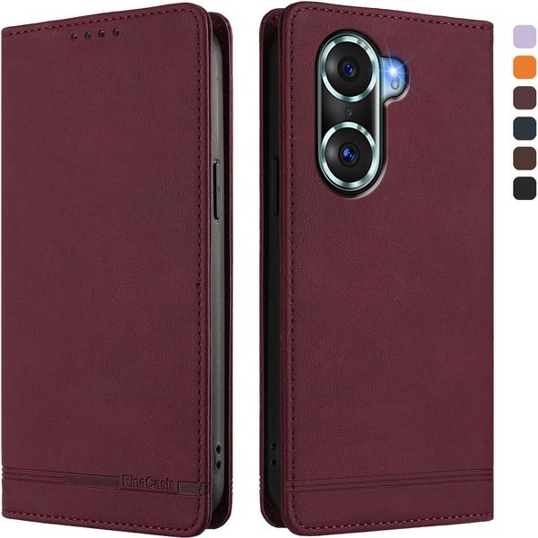 Custodia Per Honor 60 Pro, Flip Case In Finto Cuoio Retrò Con Supporto E Slot Per Carte Di Credito Rosso-image