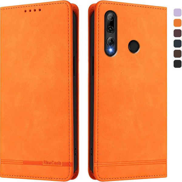 Custodia Per Honor 20 Lite/Honor 10I, Flip Case In Finto Cuoio Retrò Con Supporto E Slot Per Carte Di Credito Arancione-image