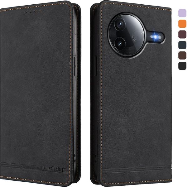Custodia Per Xiaomi Poco F7 Pro/F7 Ultra, Retro Custodia Flip In Finto Cuoio Con Supporto E Slot Per Schede Nero-image