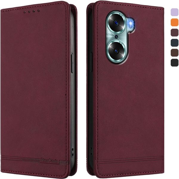 Custodia Per Honor 60, Flip Case In Finto Cuoio Retrò Con Supporto E Slot Per Carte Di Credito Rosso-image