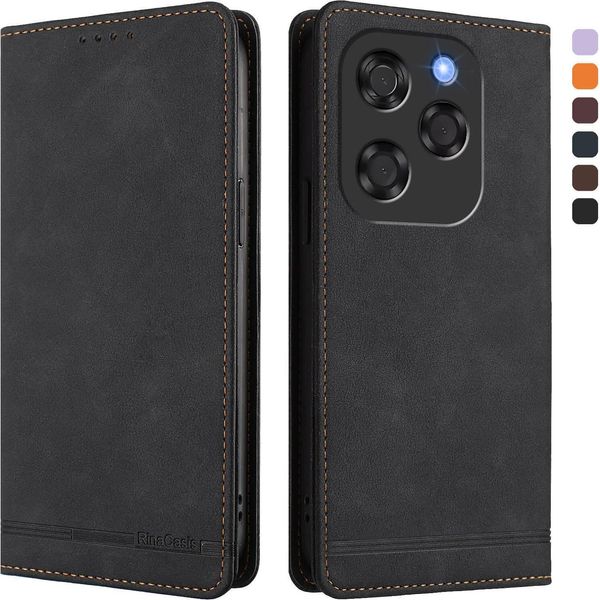Custodia Per Coolpad X100, Custodia Retro In Finto Cuoio Flip Con Supporto E Slot Per Carte Di Credito Nero-image