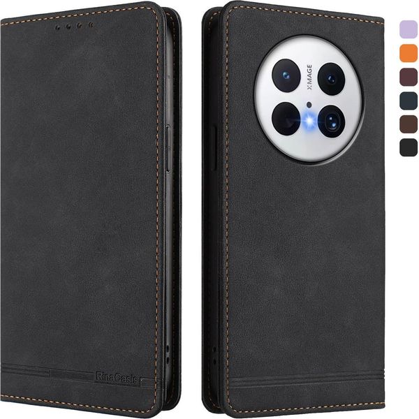 Custodia Per Huawei Mate 70, Custodia Retro In Finto Cuoio Con Supporto E Slot Per Carte Di Credito Nero-image