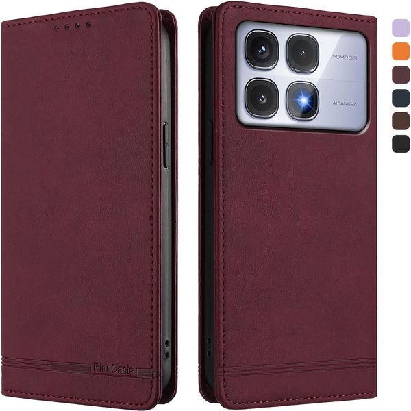 Custodia Per Xiaomi Redmi K70 Ultra, Retro Custodia Flip In Finto Cuoio Con Supporto E Slot Per Carte Rosso-image