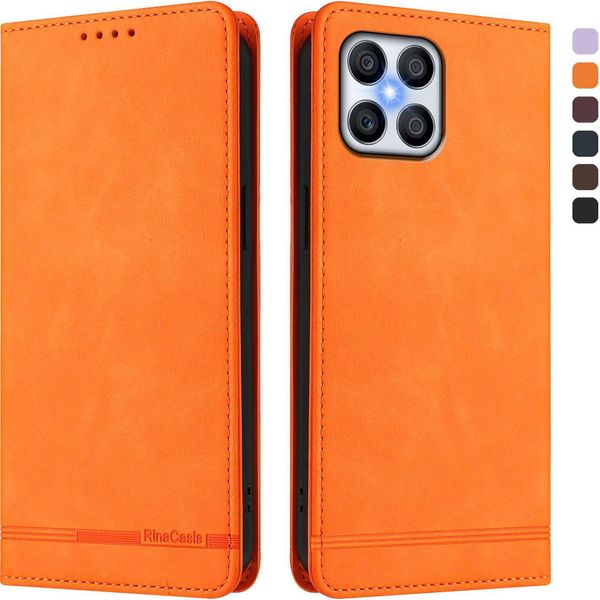 Custodia Per Honor X8 4G, Custodia Retro In Finto Cuoio Flip Con Supporto E Slot Per Schede Arancione-image