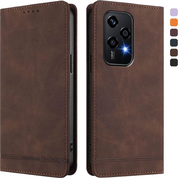 Custodia Per Honor 200 Lite, Flip Case In Finto Cuoio Retrò Con Supporto E Slot Per Carte Di Credito Marrone-image