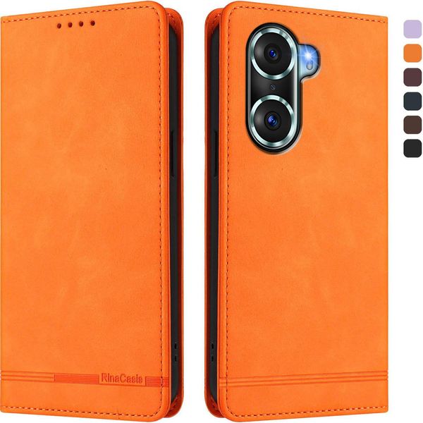 Custodia Per Honor 60 Pro, Flip Case In Finto Cuoio Retrò Con Supporto E Slot Per Carte Di Credito Arancione-image