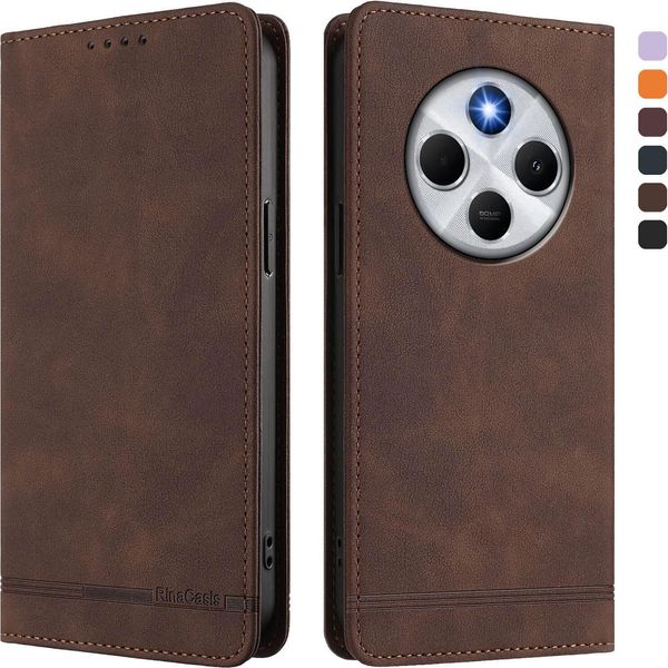Custodia Per Xiaomi Poco M7 5G/C75 4G/Redmi 14C/14R/A4/A3 Pro, Retro Custodia In Finto Cuoio Flip Con Supporto E Slot Per Schede Brown-image