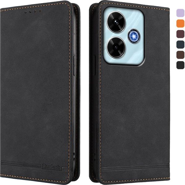 Custodia Per Xiaomi Redmi 13 4G, Retro Custodia Flip In Finto Cuoio Con Supporto E Slot Per Carte Nero-image