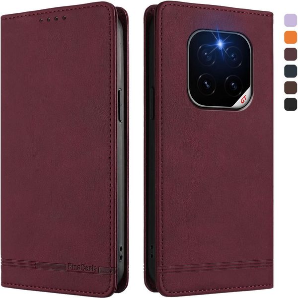 Custodia Per Honor Gt Pro, Flip Case In Finto Cuoio Retrò Con Supporto E Slot Per Carte Di Credito Rosso-image
