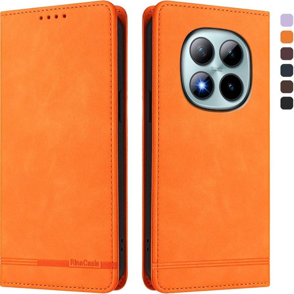 Custodia Per Xiaomi Redmi Note 15 Pro+, Custodia Retro In Finto Cuoio Con Supporto E Slot Per Schede Arancione-image