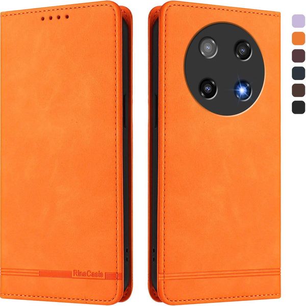 Custodia Per Coolpad C16, Custodia Retro In Finto Cuoio Flip Con Supporto E Slot Per Schede Arancione-image