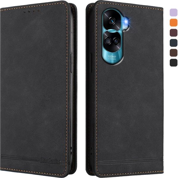 Custodia Per Honor 90 Lite, Flip Case In Finto Cuoio Retrò Con Supporto E Slot Per Carte Nero-image