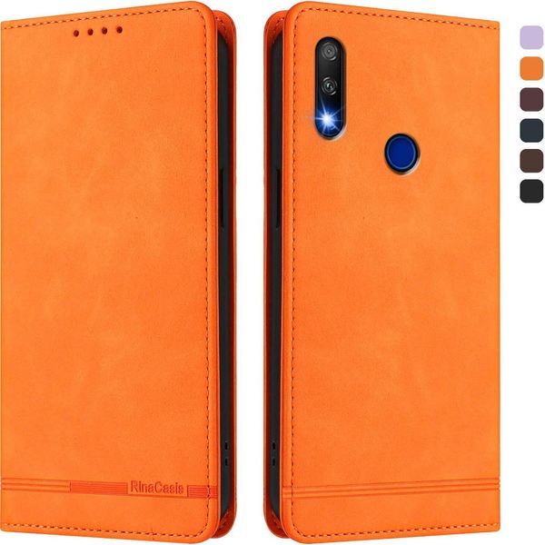 Custodia Per Honor 9X, Flip Case In Finto Cuoio Retrò Con Supporto E Slot Per Carte Di Credito Arancione-image