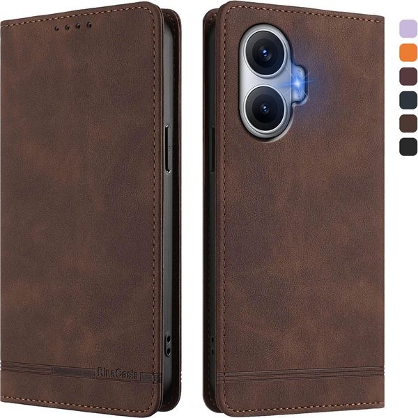 Custodia Per Xiaomi Poco F7/Redmi Turbo 4 Pro, Retro Custodia In Finto Cuoio Flip Con Supporto E Slot Per Schede Brown-image