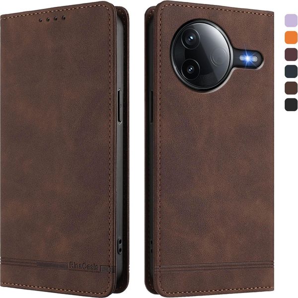 Custodia Per Xiaomi Poco F7 Pro/F7 Ultra, Retro Custodia Flip In Finto Cuoio Con Supporto E Slot Per Carte Di Credito Marrone-image