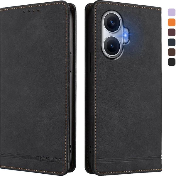 Custodia Per Xiaomi Poco F7/Redmi Turbo 4 Pro, Retro Custodia Flip In Finto Cuoio Con Supporto E Slot Per Schede Nero-image