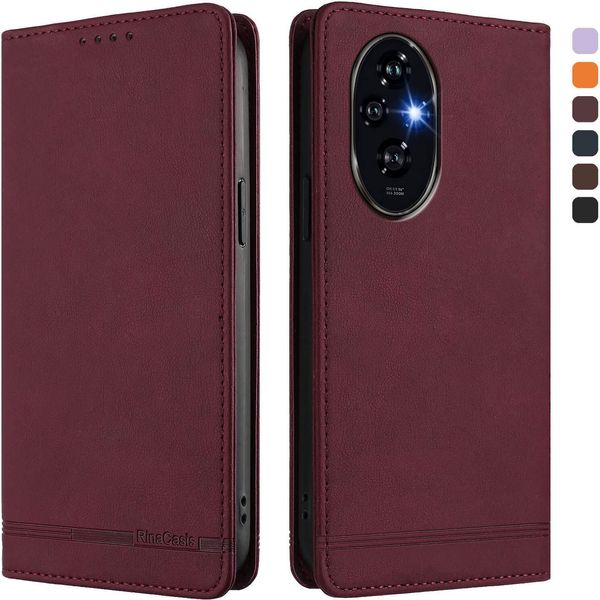 Custodia Per Honor 200 Pro, Flip Case In Finto Cuoio Retrò Con Supporto E Slot Per Carte Di Credito Rosso-image