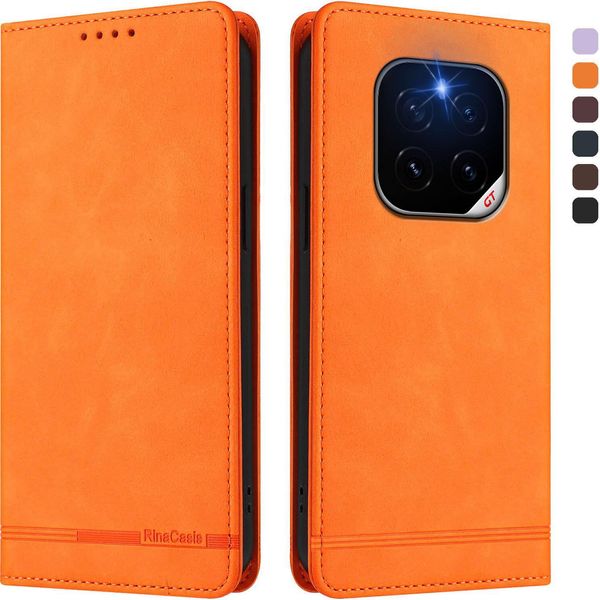 Custodia Per Honor Gt Pro, Flip Case In Finto Cuoio Retrò Con Supporto E Slot Per Carte Di Credito Arancione-image
