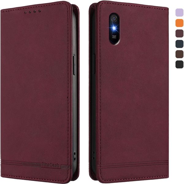 Custodia Per Xiaomi Redmi 9A, Retro Custodia In Finto Cuoio Flip Con Supporto E Slot Per Carte Rosso-image