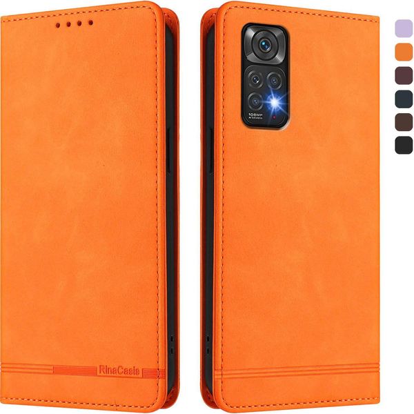 Custodia Per Xiaomi Redmi Note 11S/Note 11 4G, Retro Custodia Flip In Finto Cuoio Con Supporto E Slot Per Schede Arancione-image