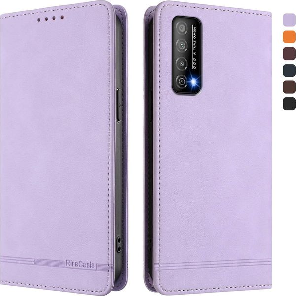 Custodia Per Huawei Y7A, Custodia Retro In Finto Cuoio Con Supporto E Slot Per Carte Di Credito Viola-image