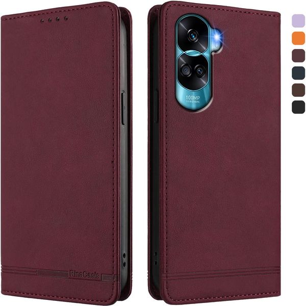Custodia Per Honor 90 Lite, Flip Case In Finto Cuoio Retrò Con Supporto E Slot Per Carte Di Credito Rosso-image