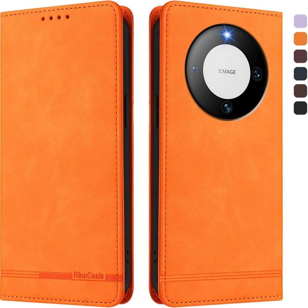 Custodia Per Huawei Mate 60 Pro/Mate 60 Pro+, Custodia Retro In Finto Cuoio Con Supporto E Slot Per Carte Di Credito Arancione-image