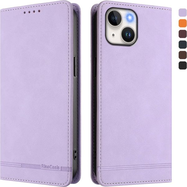 Custodia Per Iphone 14/Iphone 13, Custodia Retro In Finto Cuoio Con Supporto E Slot Per Carte Di Credito Viola-image