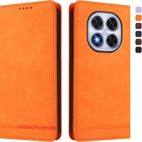 Custodia Per Xiaomi Poco X7/Redmi Note 14 Pro 5G/14 Pro+ 5G, Retro Custodia Flip In Finto Cuoio Con Supporto E Slot Per Schede Arancione-image