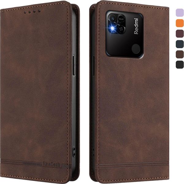 Custodia Per Xiaomi Redmi 10A/Redmi 9C, Retro Custodia In Finto Cuoio Flip Con Supporto E Slot Per Schede Marrone-image