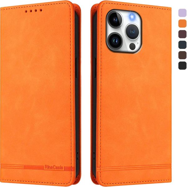 Custodia Per Iphone 16 Pro Max, Custodia Retro In Finto Cuoio Con Supporto E Slot Per Carte Di Credito Arancione-image