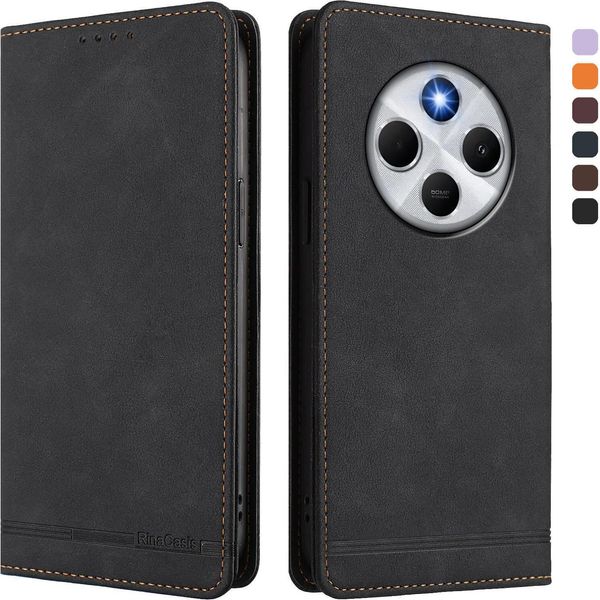 Custodia Per Xiaomi Poco M7 5G/C75 4G/Redmi 14C/14R/A4/A3 Pro, Retro Custodia In Finto Cuoio Flip Con Supporto E Slot Per Schede Nero-image